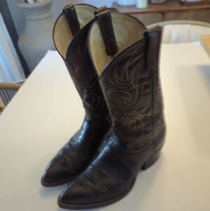 Vintage Dan Post Raleigh Teju Lizard Leather Western Cowboy Boots Size 8E Brown